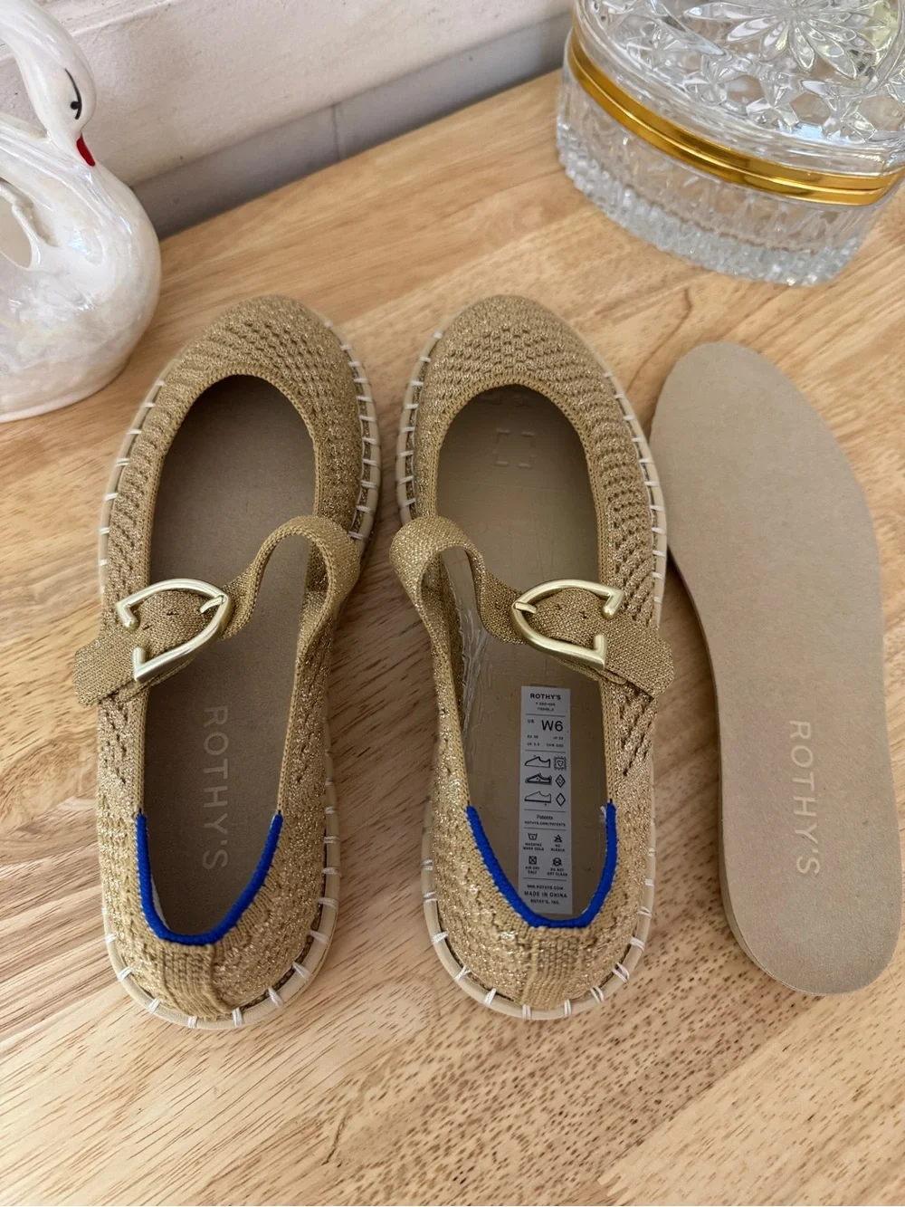 Rothy’s Gold Mesh Mary Jane Flats Size US 6 Balletcore Y2K Minimalist Flats